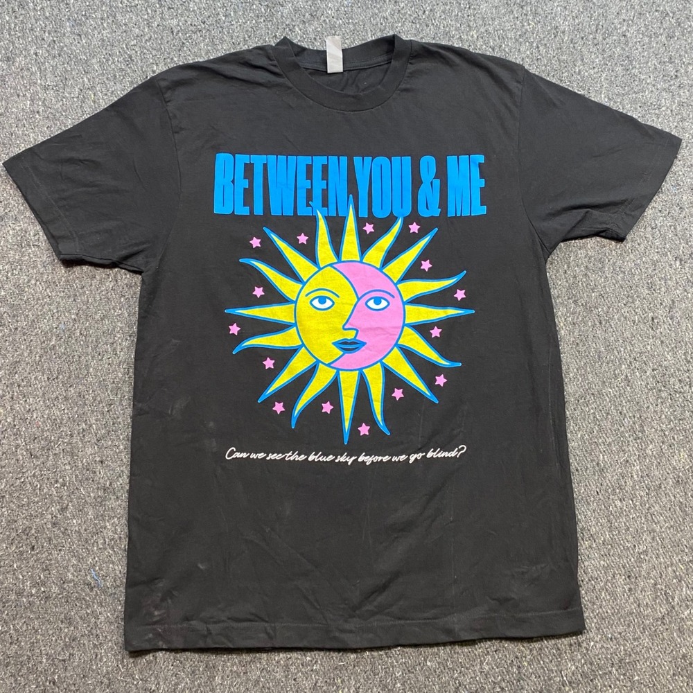 Between You & Me TShirt Sz L Mens Black Pop Punk Band Sun Graphic Skater Grunge